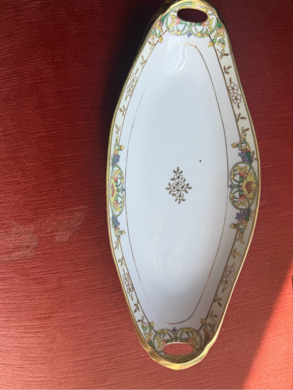 Gold-Trim White Porcelain Serving Platter with Floral Accents